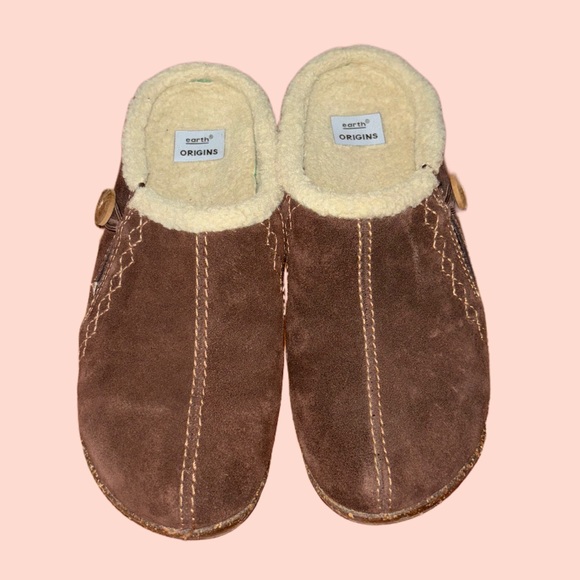 Earth Origins Suede Slip On Clogs with Faux Fur Trim Johanna Bark🤎 - Picture 2 of 8